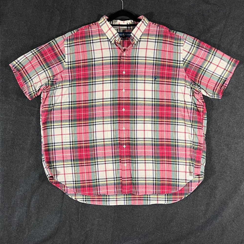 Ralph Lauren mens 2XB plaid oxford shirt red kelly green